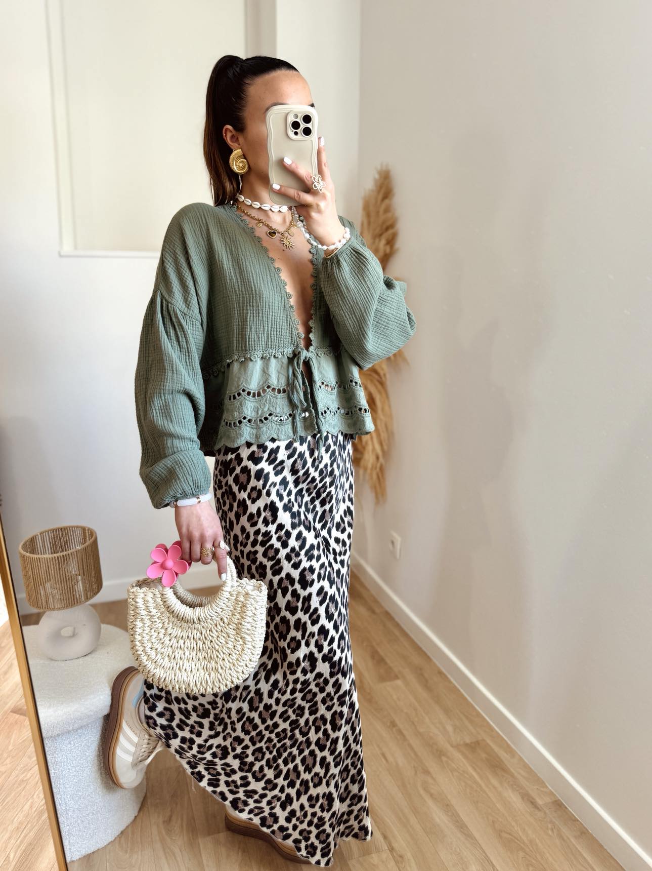 Blouse GALIA kaki en gaze de coton