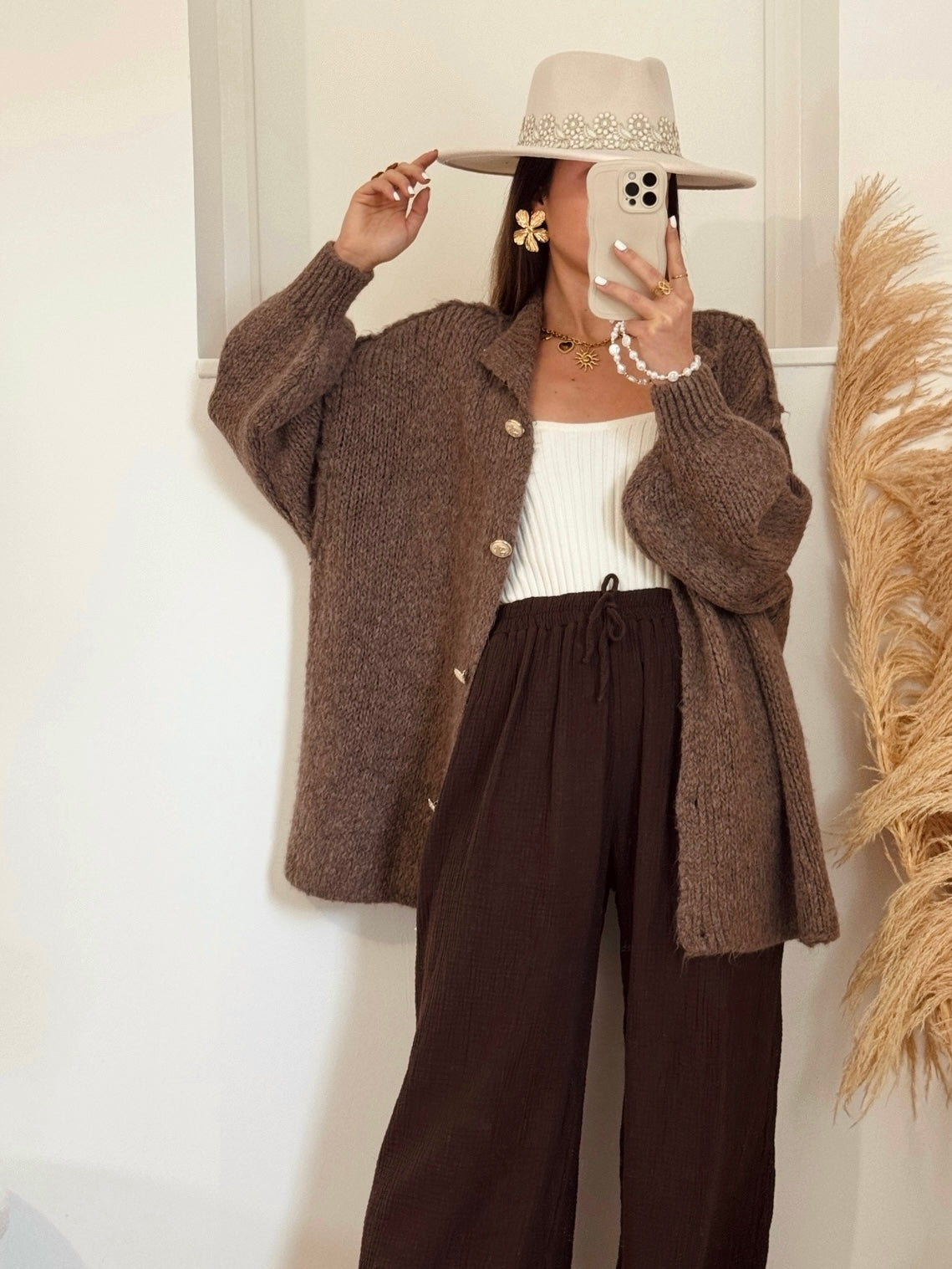 Pantalon DAISY chocolat en gaze de coton