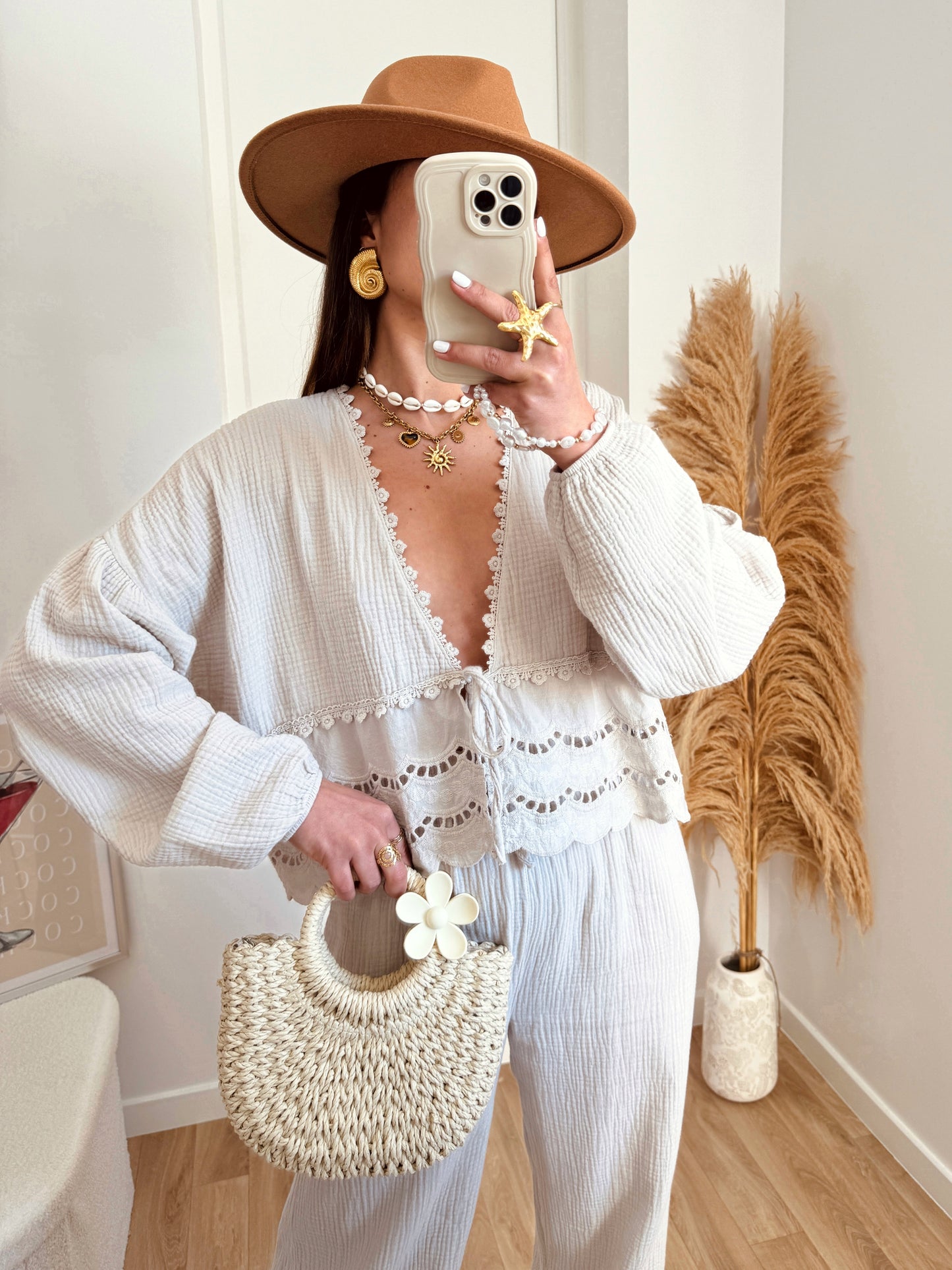 Blouse GALIA beige en gaze de coton