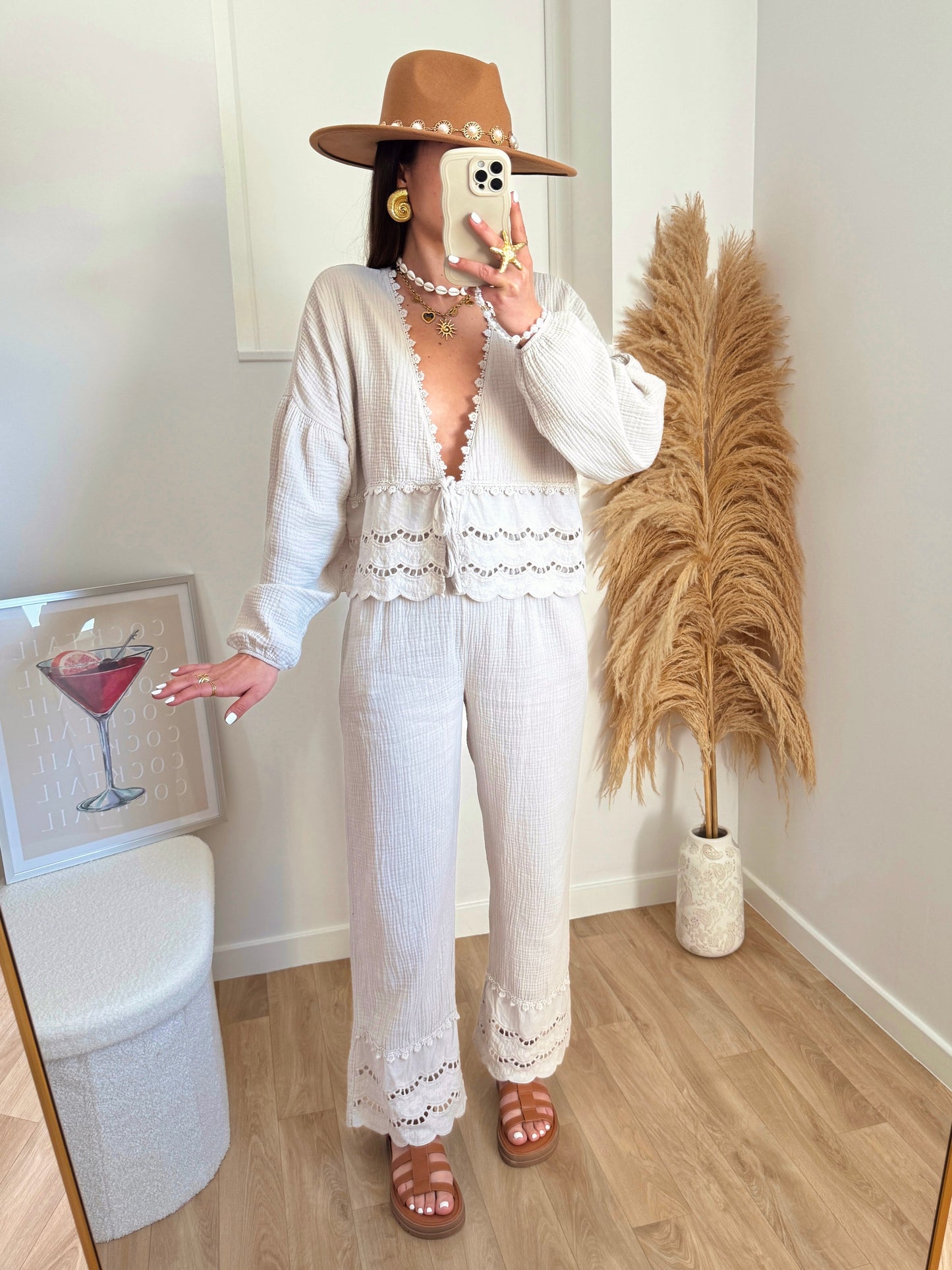 Pantalon TERRY beige en gaze de coton