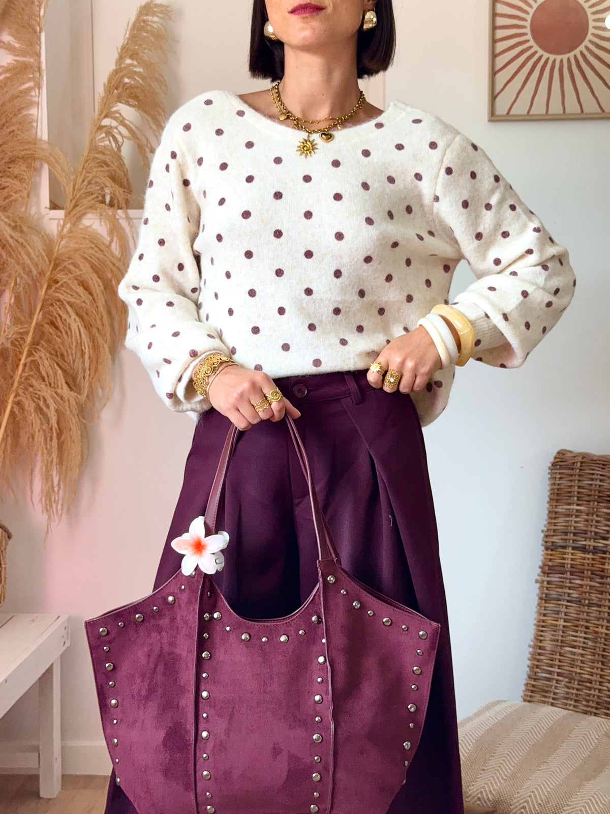 Pull LÉONE dos nu à pois