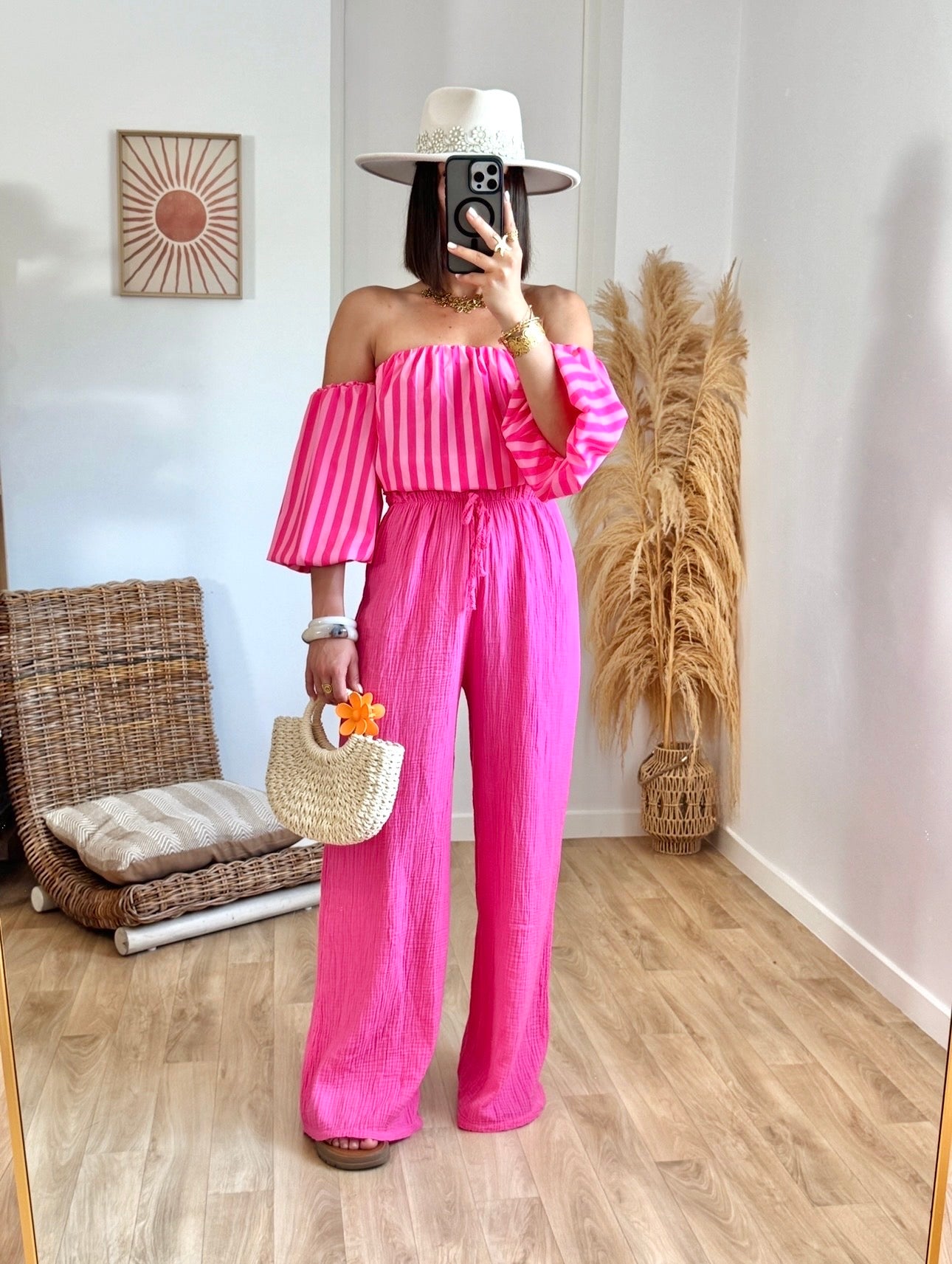 Top ORINE rayé rose & rouge