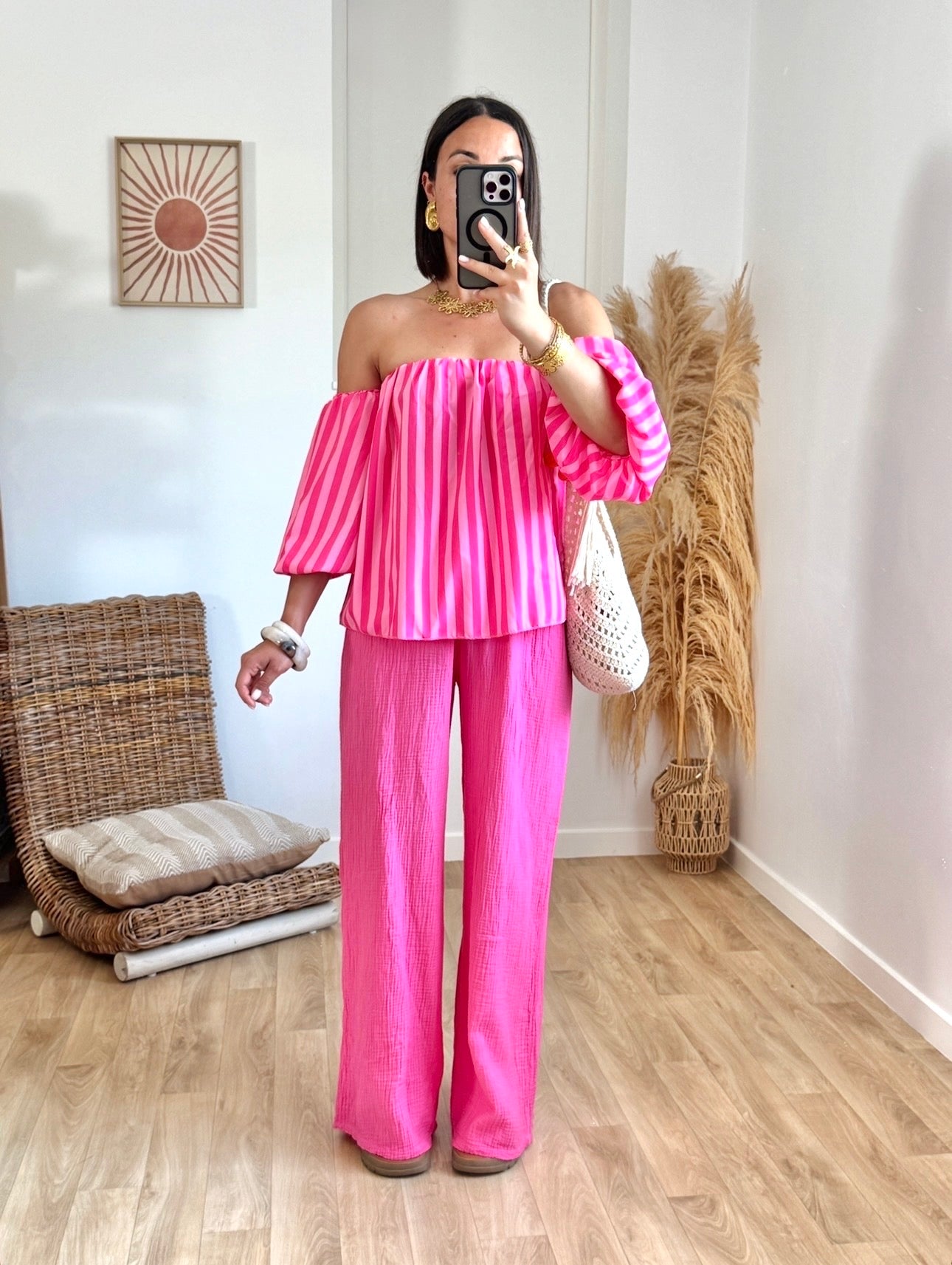 Top ORINE rayé rose & rouge