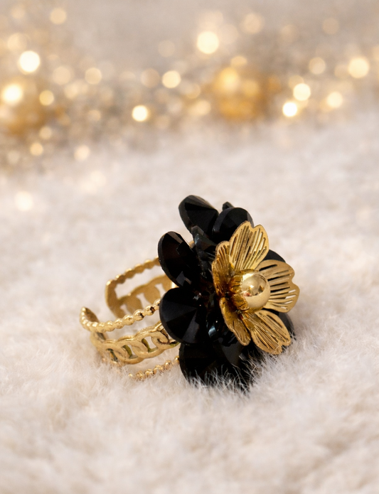 Bague SOLEYNE - noir & dorée