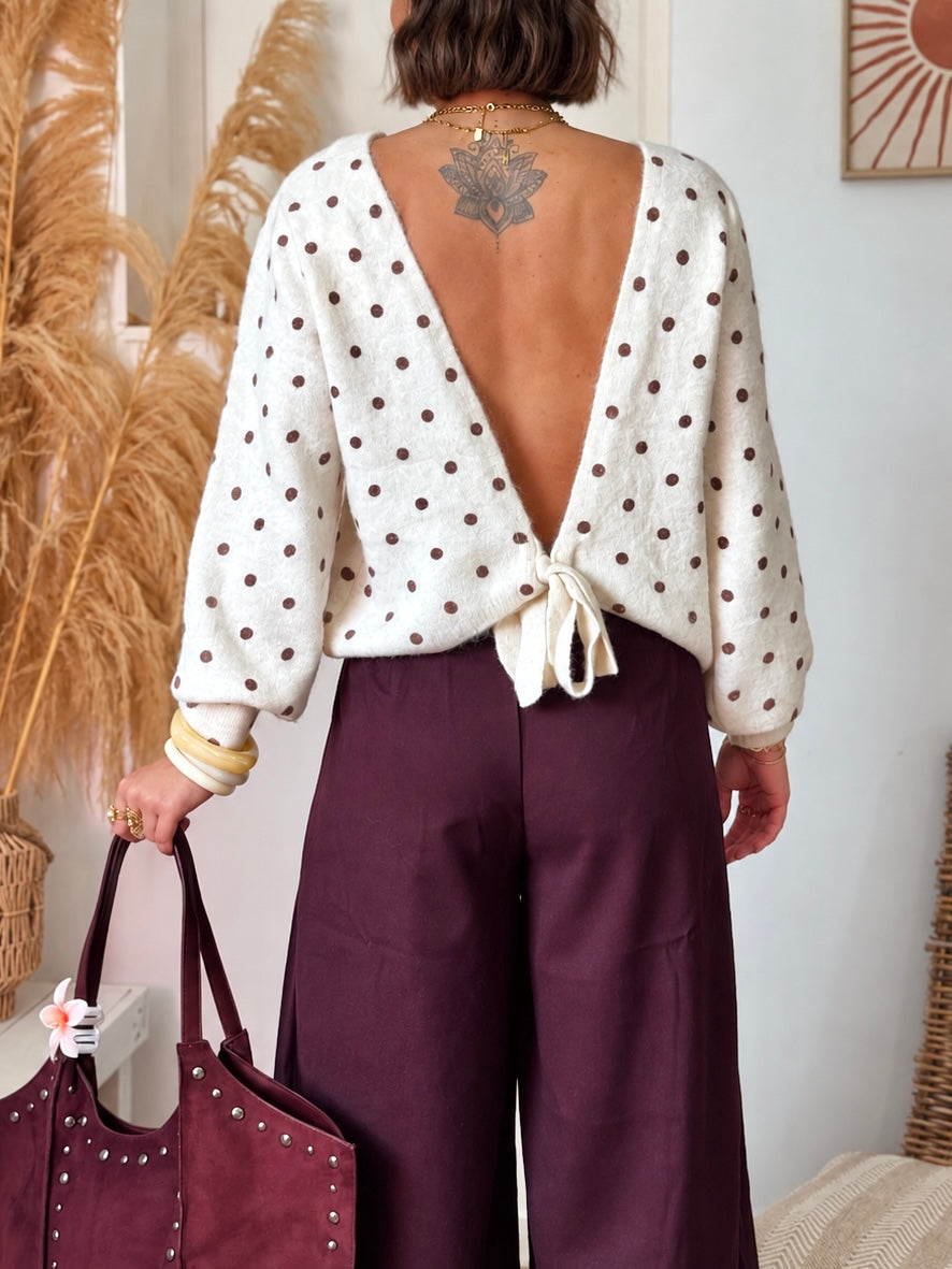 Pull LÉONE dos nu à pois