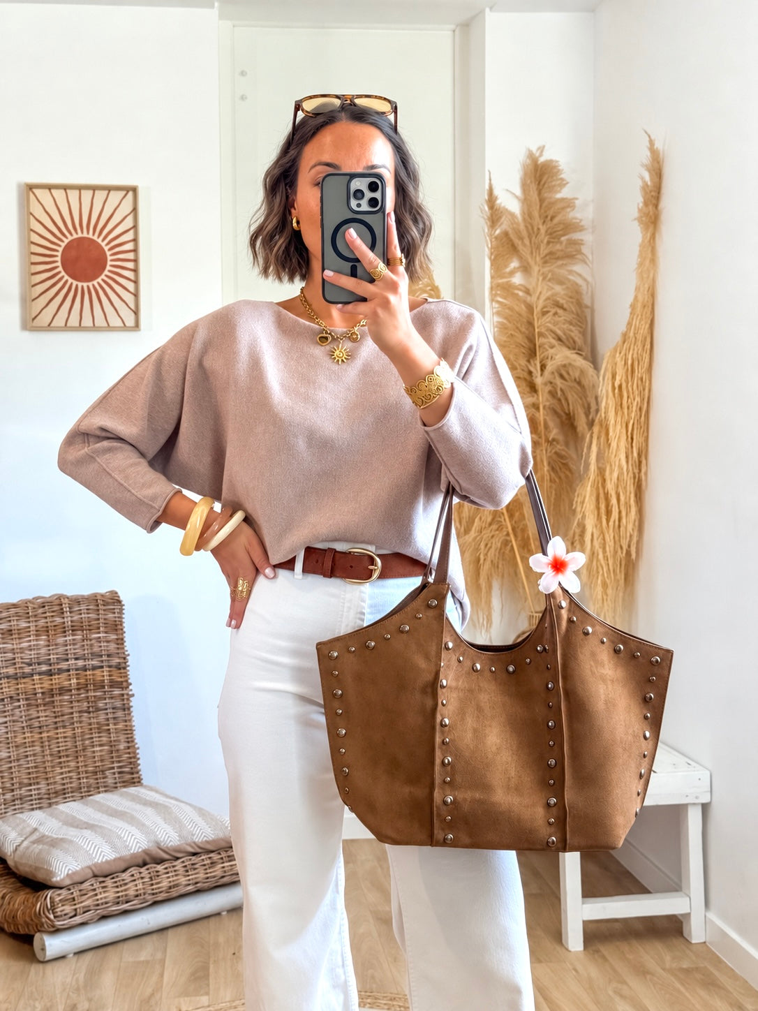 Sac NELIA à clous – camel