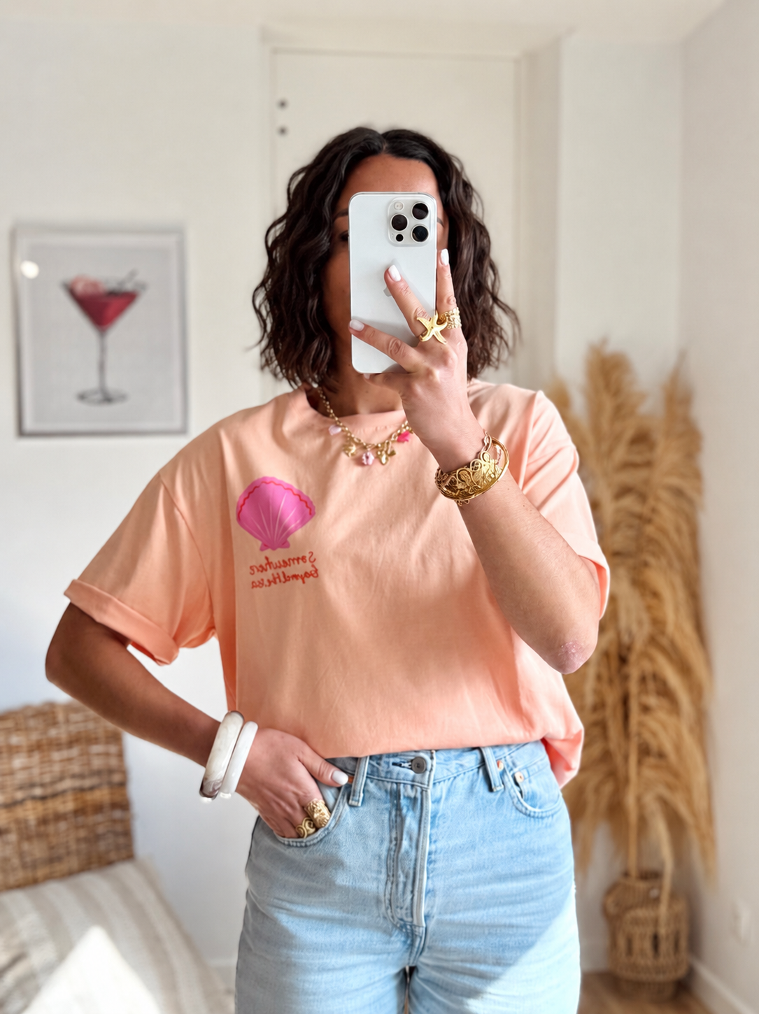 T-shirt PALMIER pêche (réassort 31/05)