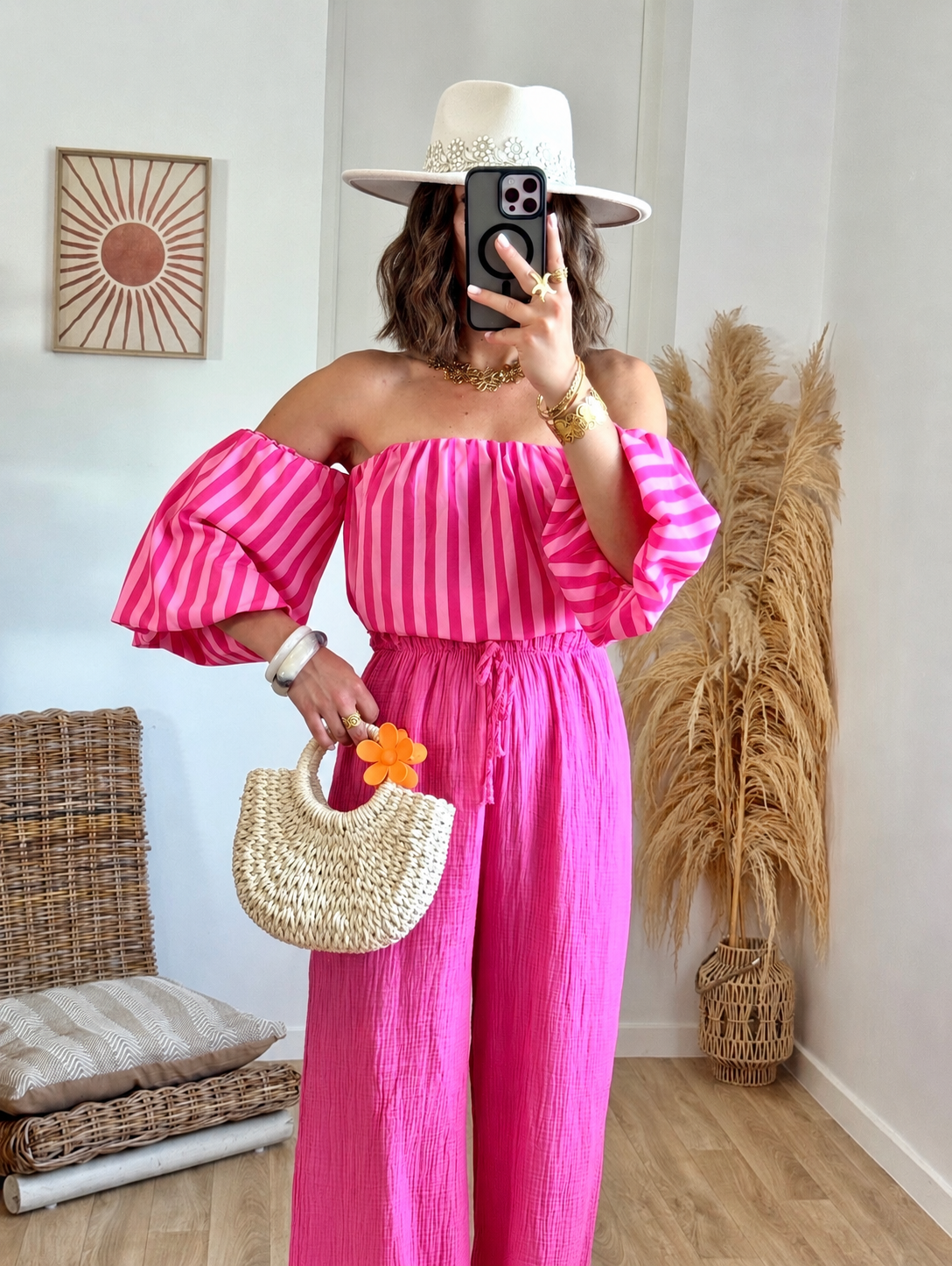 Top ORINE rayé rose & rouge