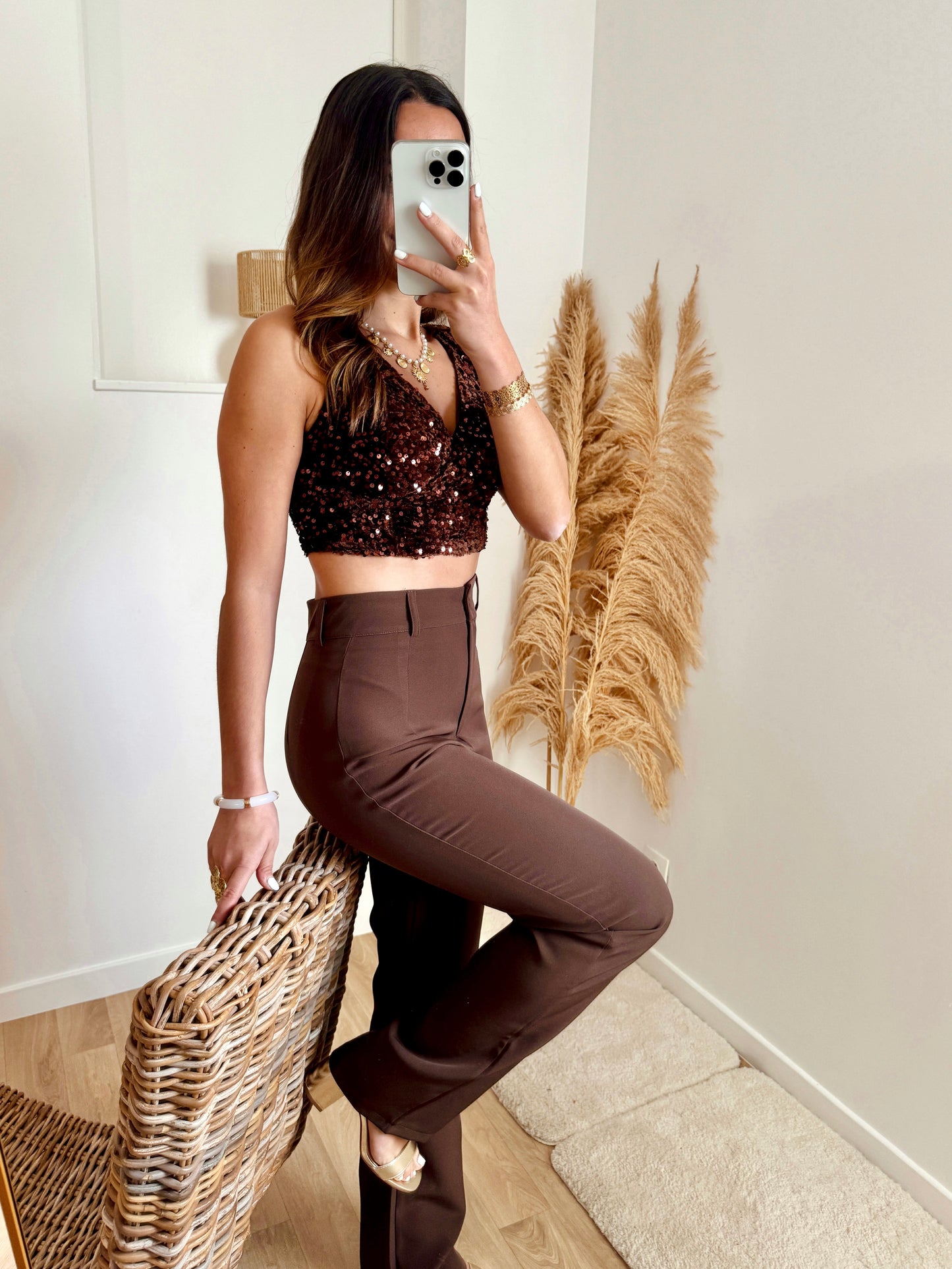 Pantalon fluide PAULINE marron