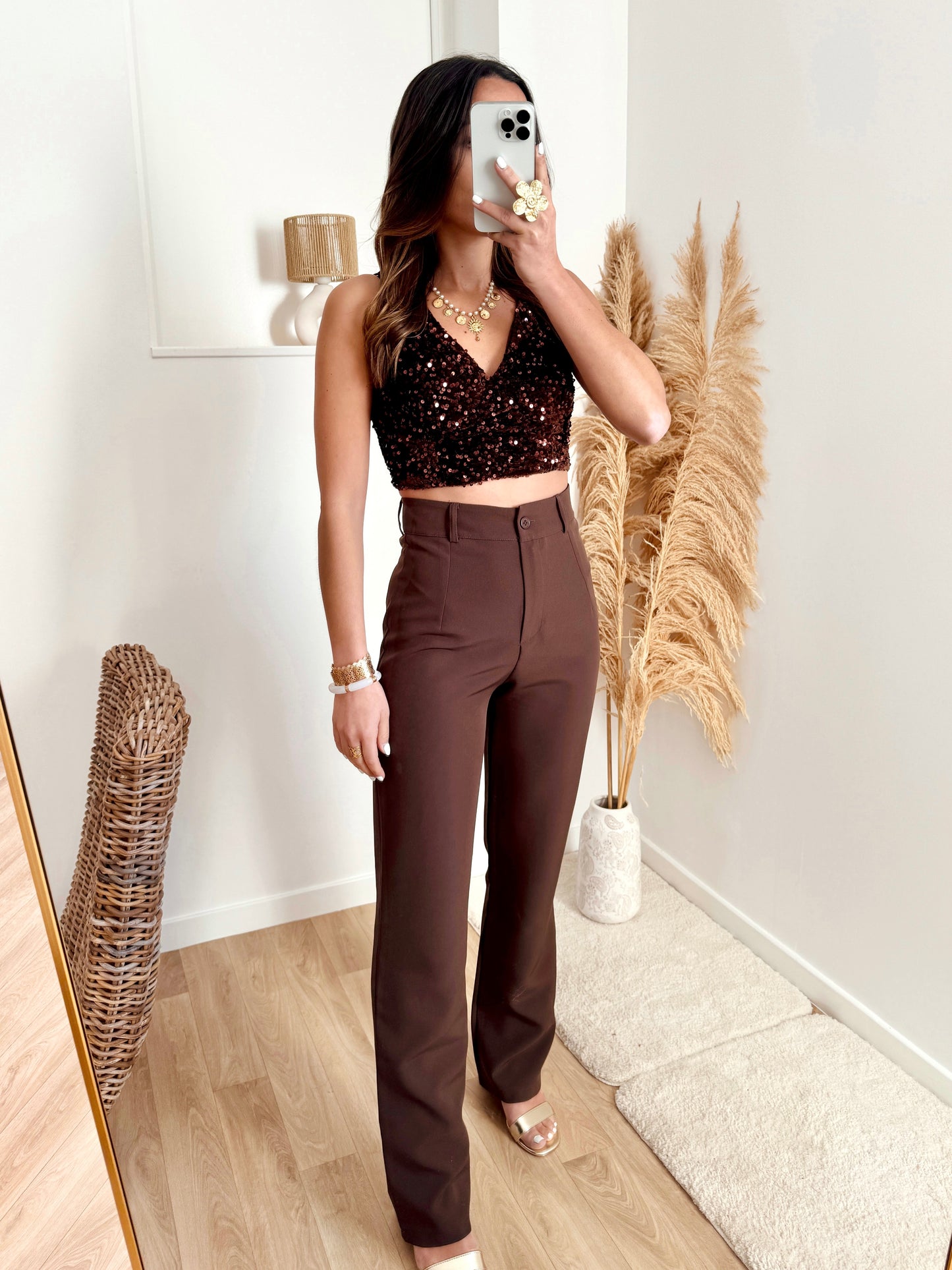 Pantalon fluide PAULINE marron